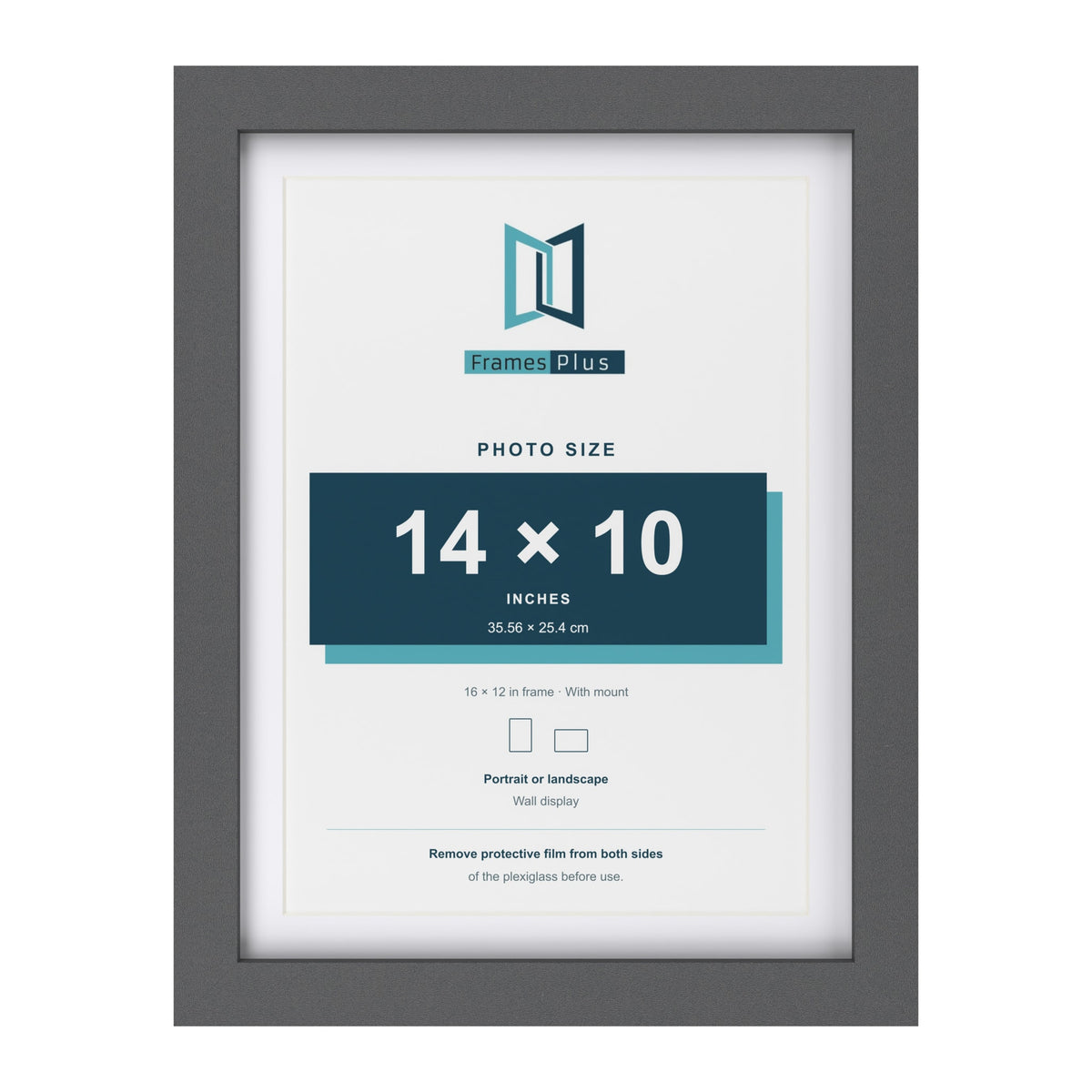 Dark Grey 16 x 12 inch picture frame with a white mount for a 14 x 10 inch photo