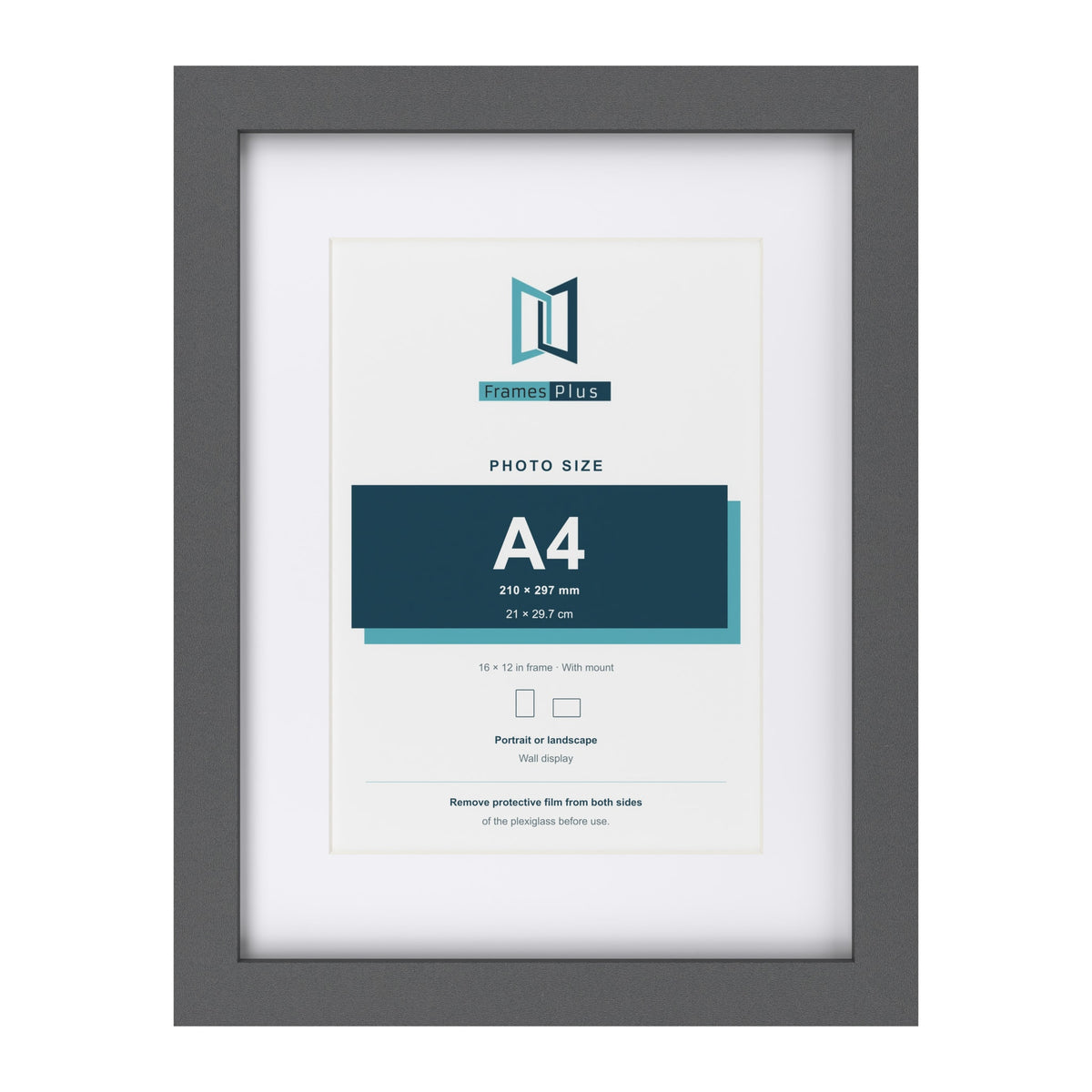 Dark Grey 16 x 12 inch picture frame with a white mount for an A4 photo