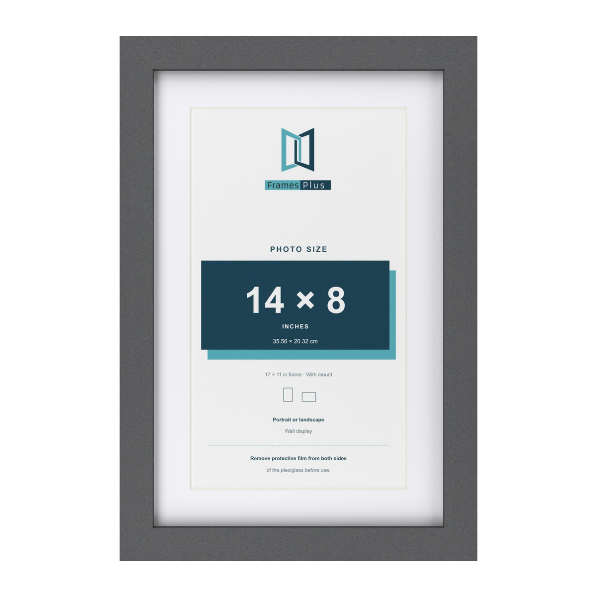Dark Grey 17 x 11 inch picture frame with a white mount for a 14 x 8 inch photo