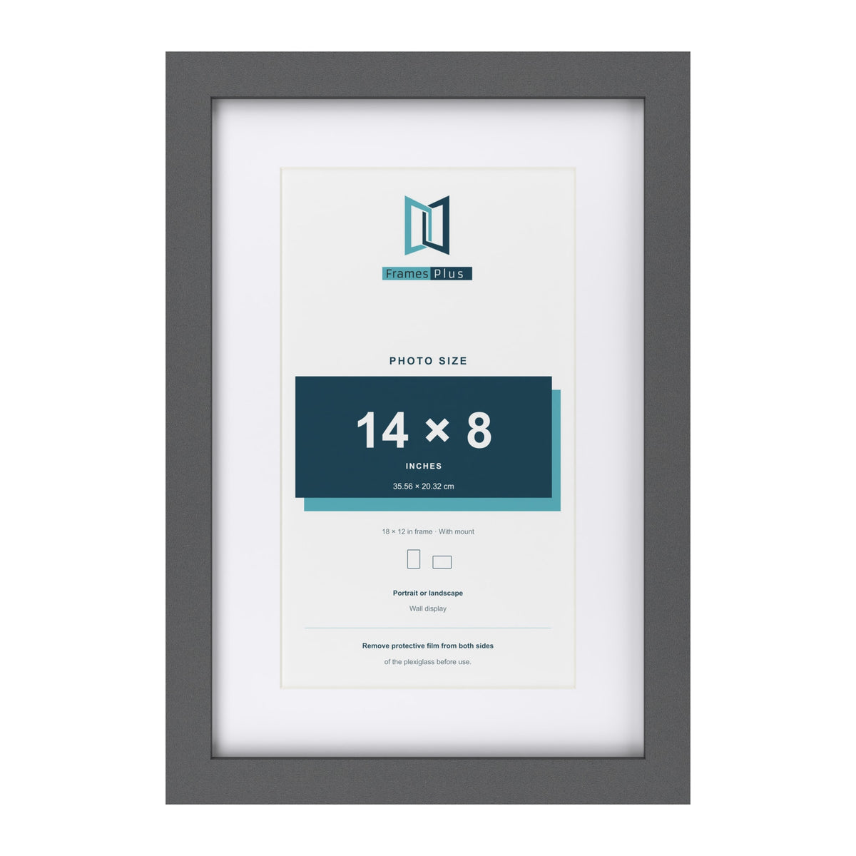 Dark Grey 18 x 12 inch picture frame with a white mount for a 14 x 8 inch photo