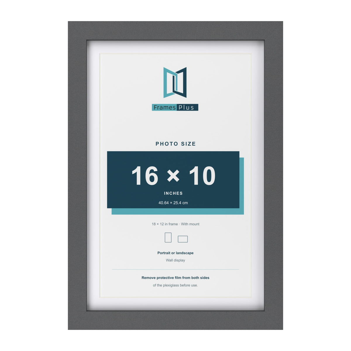 Dark Grey 18 x 12 inch picture frame with a white mount for a 16 x 10 inch photo