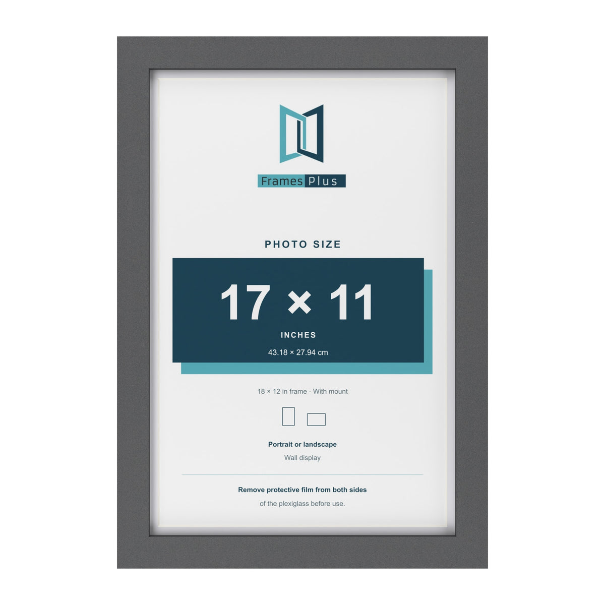 Dark Grey 18 x 12 inch picture frame with a white mount for a 17 x 11 inch photo