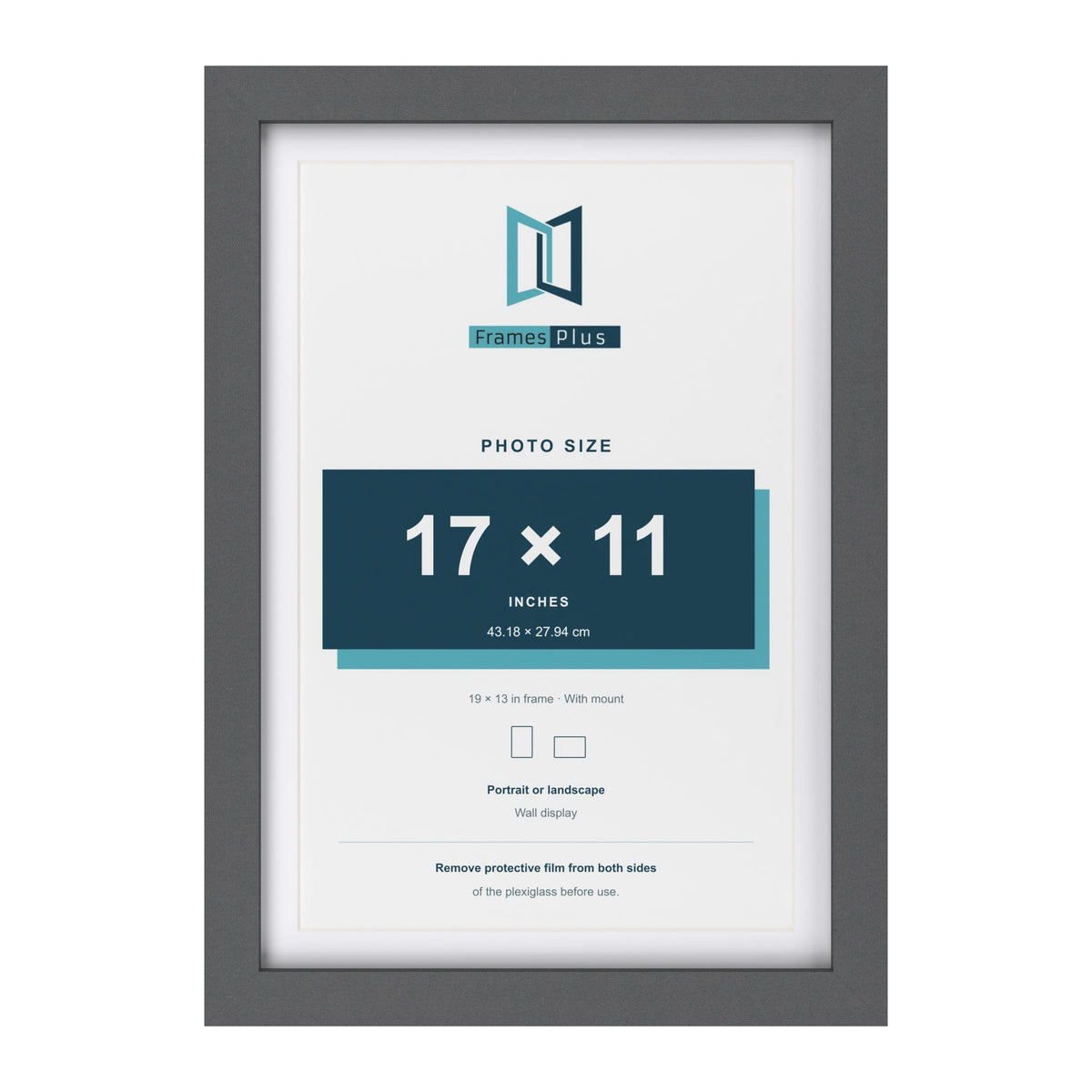 Dark Grey 19 x 13 inch picture frame with a white mount for a 17 x 11 inch photo
