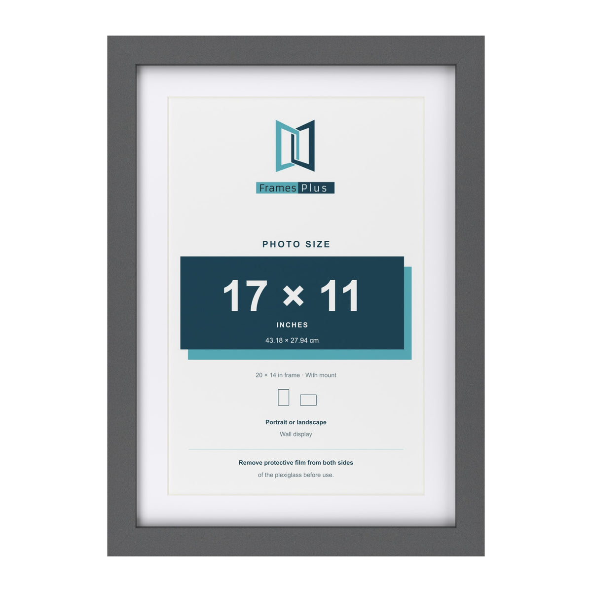 Dark Grey 20 x 14 inch picture frame with a white mount for a 17 x 11 inch photo