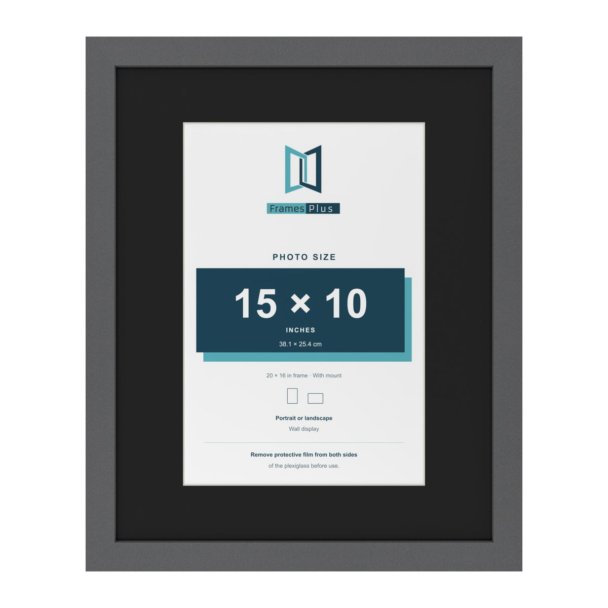 Dark Grey 20 x 16 inch picture frame with a black mount for a 15 x 10 inch photo