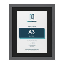 Dark Grey 20 x 16 inch picture frame with a black mount for an A3 photo