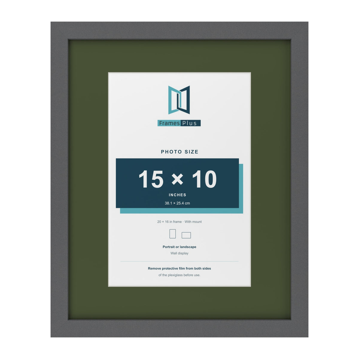 Dark Grey 20 x 16 inch picture frame with a green mount for a 15 x 10 inch photo