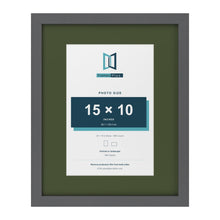 Dark Grey 20 x 16 inch picture frame with a green mount for a 15 x 10 inch photo