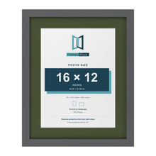 Dark Grey 20 x 16 inch picture frame with a green mount for a 16 x 12 inch photo