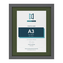 Dark Grey 20 x 16 inch picture frame with a green mount for an A3 photo