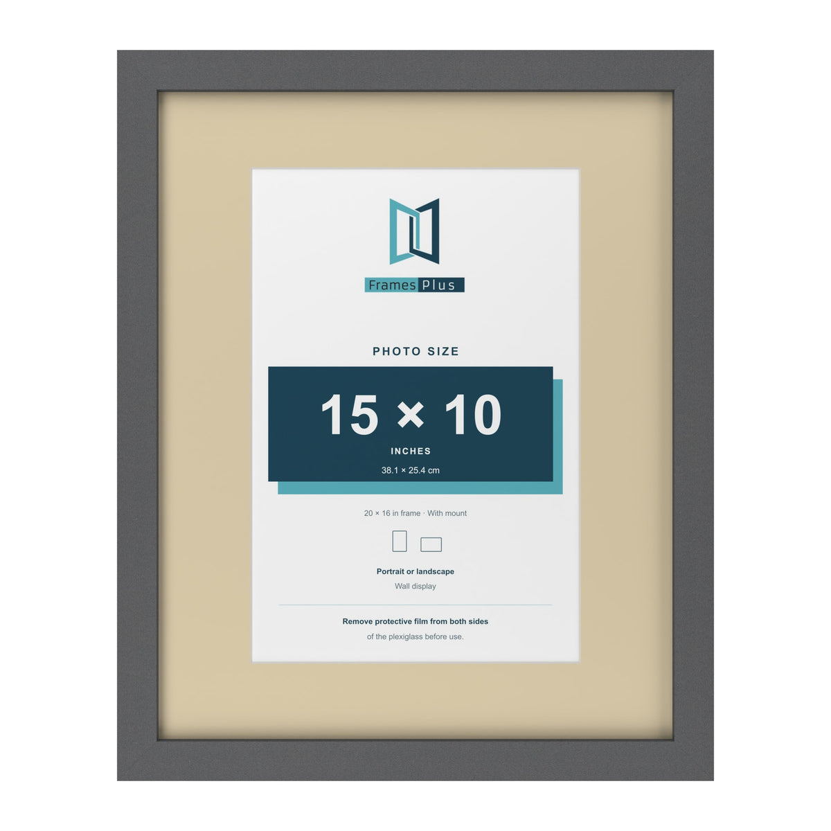 Dark Grey 20 x 16 inch picture frame with an ivory mount for a 15 x 10 inch photo