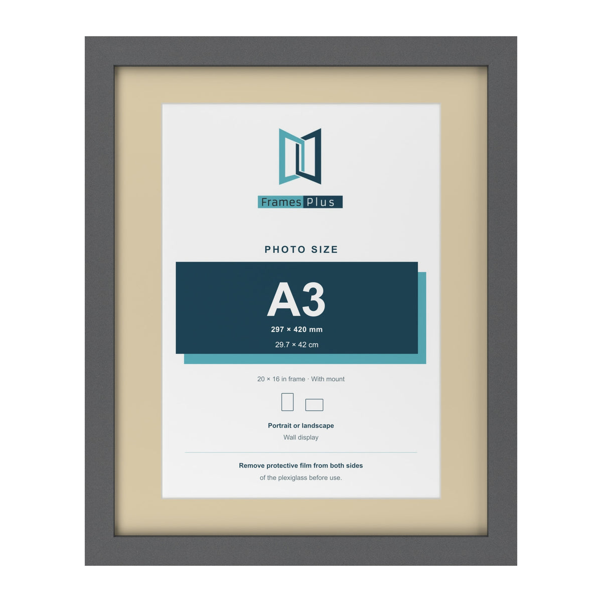 Dark Grey 20 x 16 inch picture frame with an ivory mount for an A3 photo
