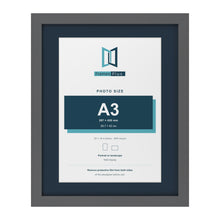 Dark Grey 20 x 16 inch picture frame with a Pacific Blue mount for an A3 photo