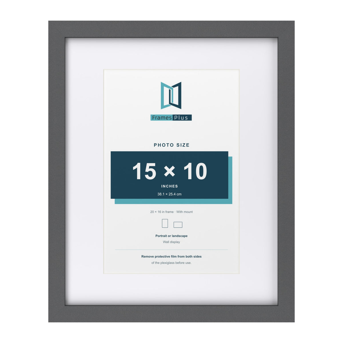 Dark Grey 20 x 16 inch picture frame with a white mount for a 15 x 10 inch photo