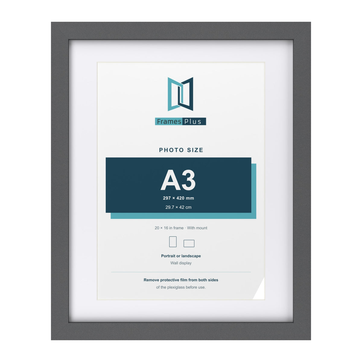 Dark Grey 20 x 16 inch picture frame with a white mount for an A3 photo