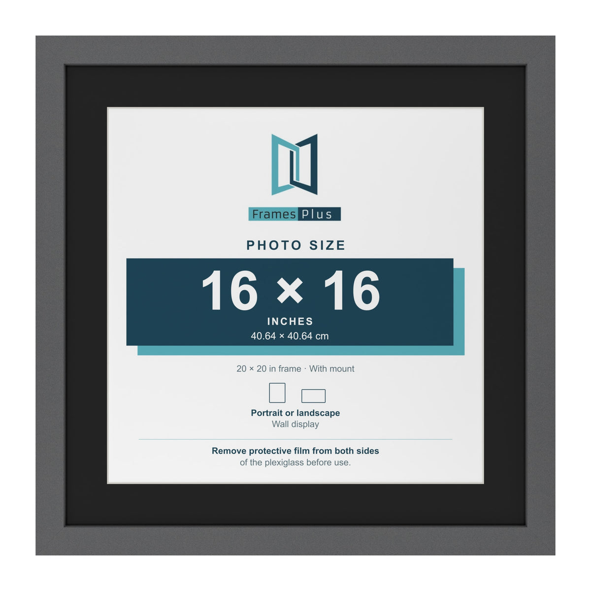 Dark Grey 20 x 20 inch picture frame with a black mount for a 16 x 16 inch photo
