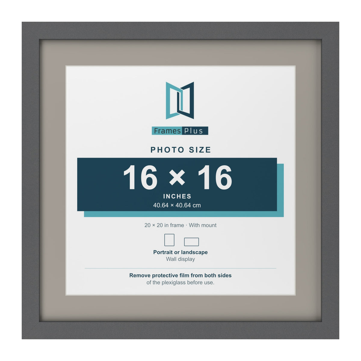 Dark Grey 20 x 20 inch picture frame with a Dawn Grey mount for a 16 x 16 inch photo