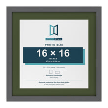 Dark Grey 20 x 20 inch picture frame with a green mount for a 16 x 16 inch photo