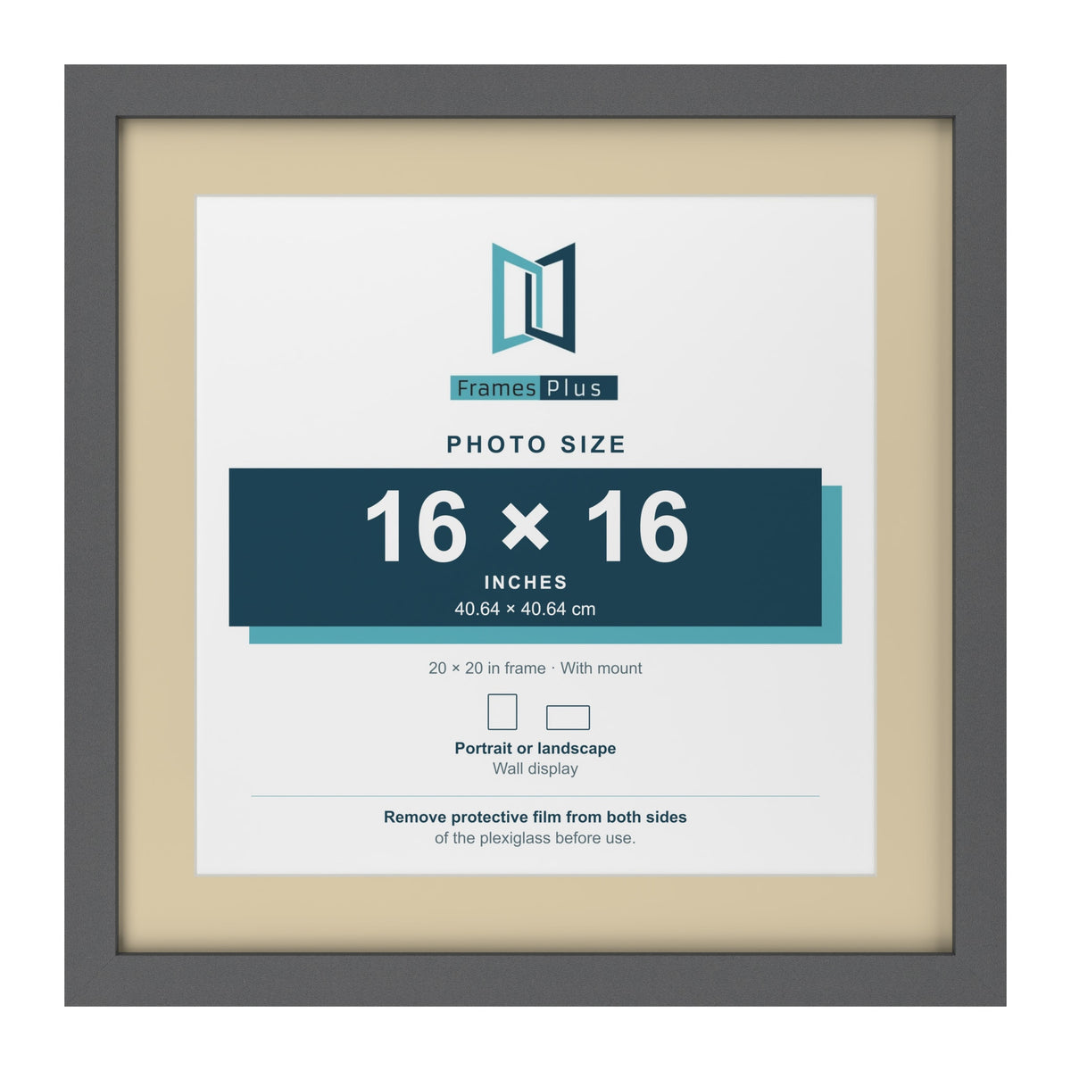 Dark Grey 20 x 20 inch picture frame with an ivory mount for a 16 x 16 inch photo