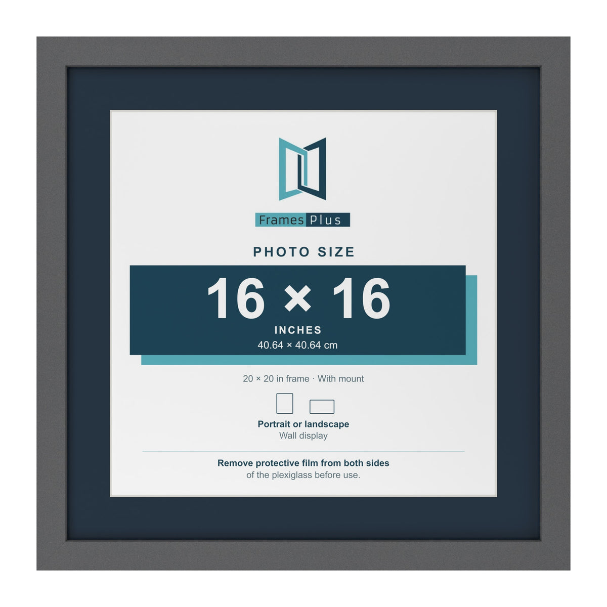 Dark Grey 20 x 20 inch picture frame with a Pacific Blue mount for a 16 x 16 inch photo