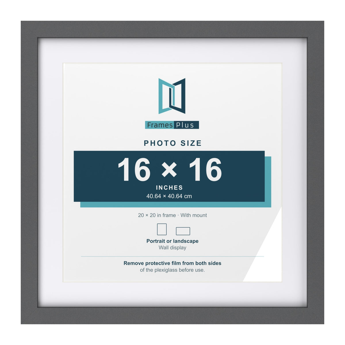Dark Grey 20 x 20 inch picture frame with a white mount for a 16 x 16 inch photo