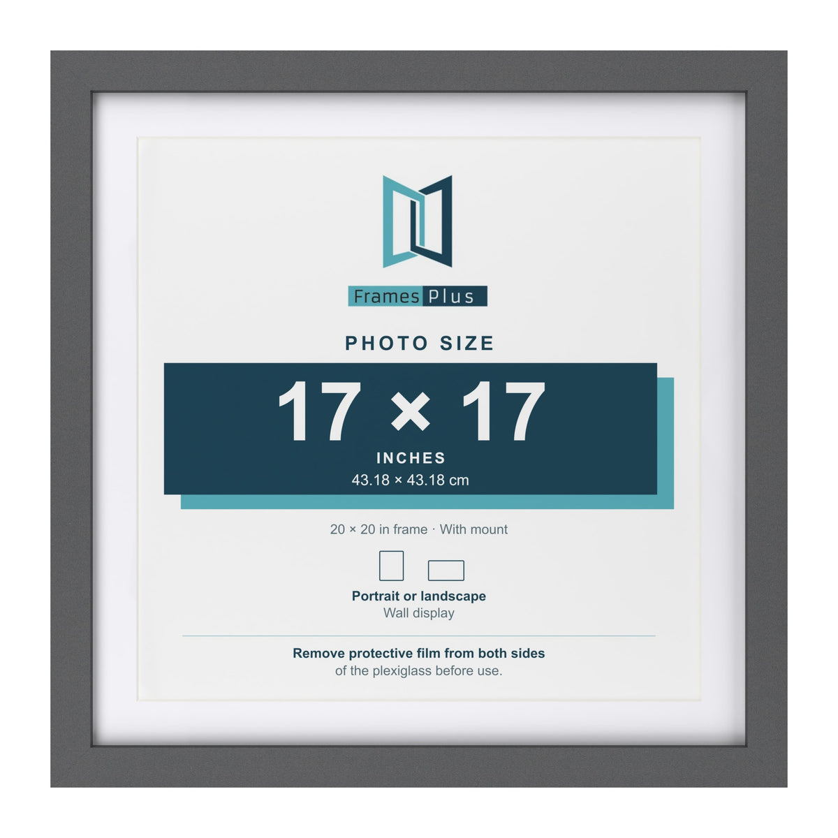 Dark Grey 20 x 20 inch picture frame with a white mount for a 17 x 17 inch photo