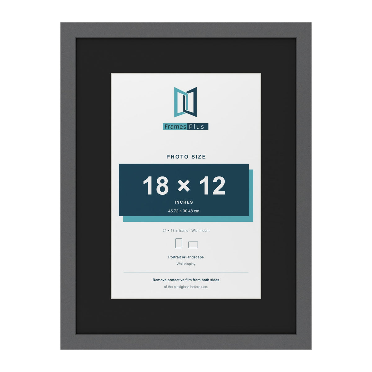 Dark Grey 24 x 18 inch picture frame with a black mount for an 18 x 12 inch photo