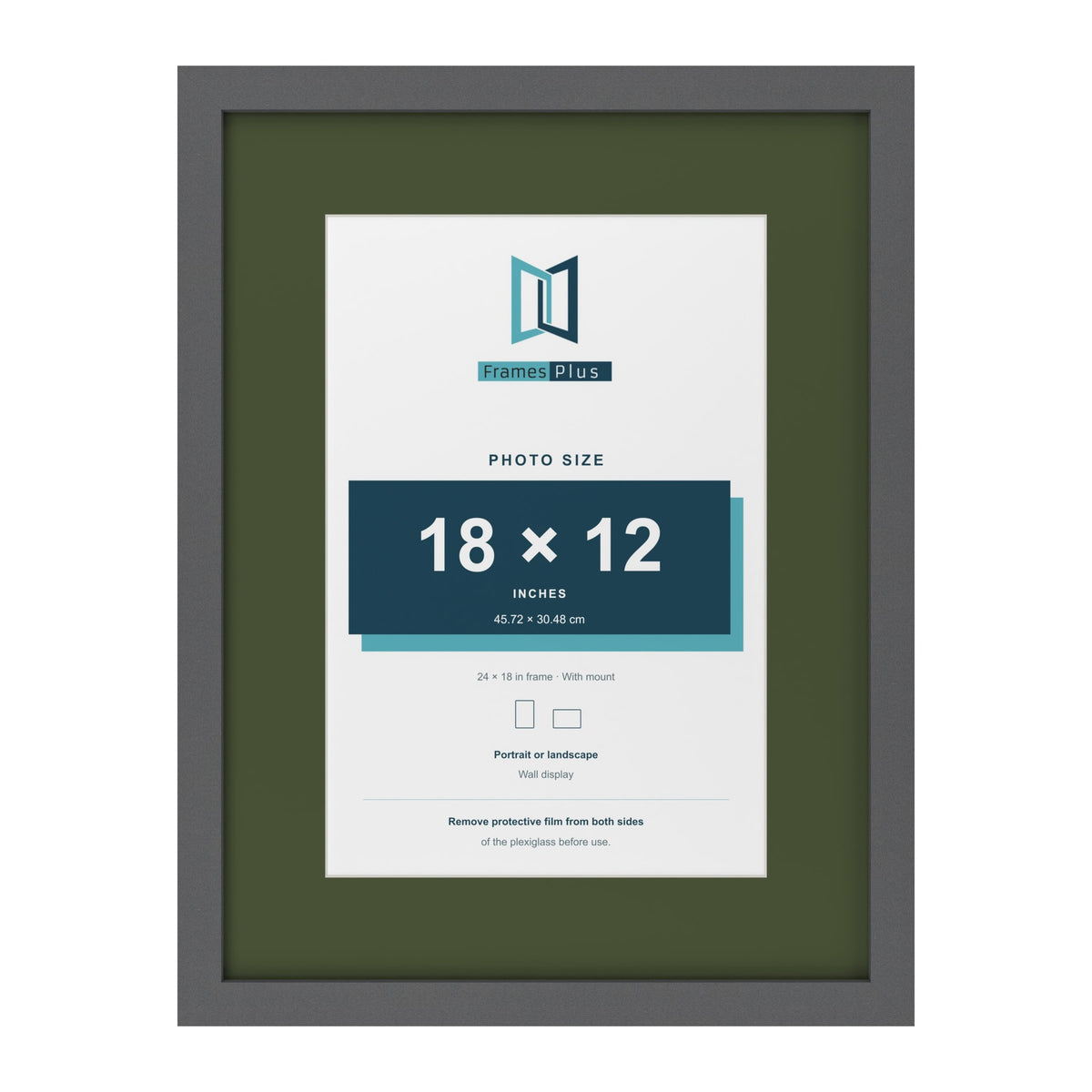 Dark Grey 24 x 18 inch picture frame with a green mount for an 18 x 12 inch photo