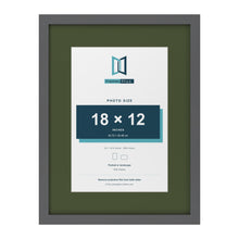 Dark Grey 24 x 18 inch picture frame with a green mount for an 18 x 12 inch photo