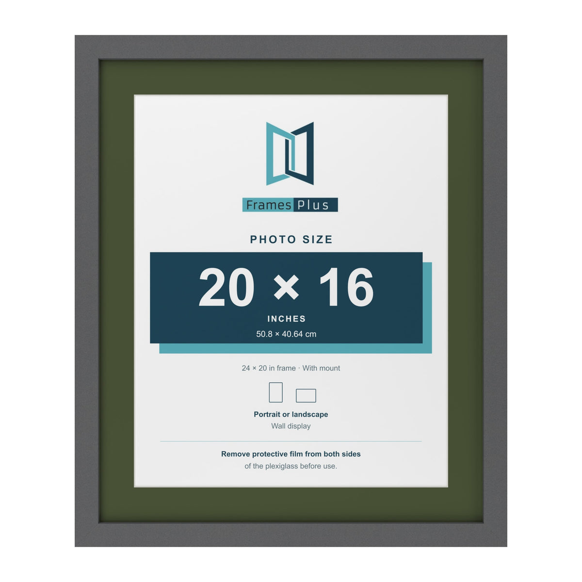 Dark Grey 24 x 20 inch picture frame with a green mount for a 20 x 16 inch photo