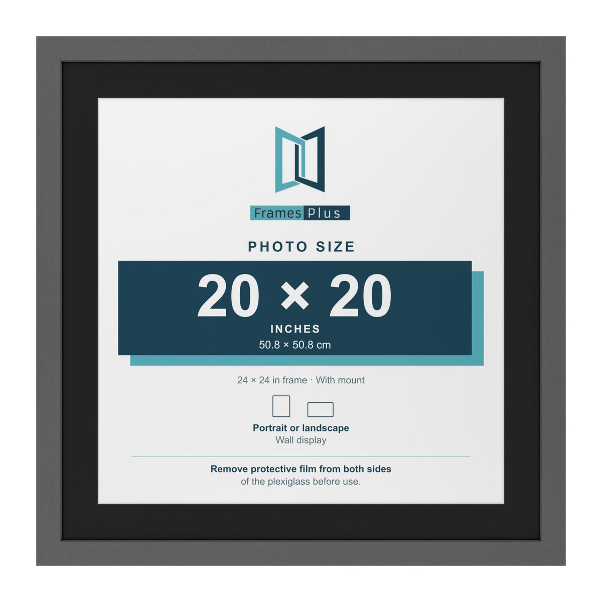 Dark Grey 24 x 24 inch picture frame with a black mount for a 20 x 20 inch photo