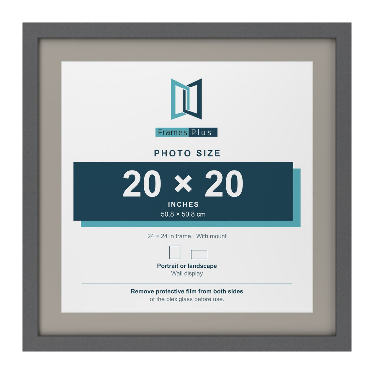 Dark Grey 24 x 24 inch picture frame with a Dawn Grey mount for a 20 x 20 inch photo