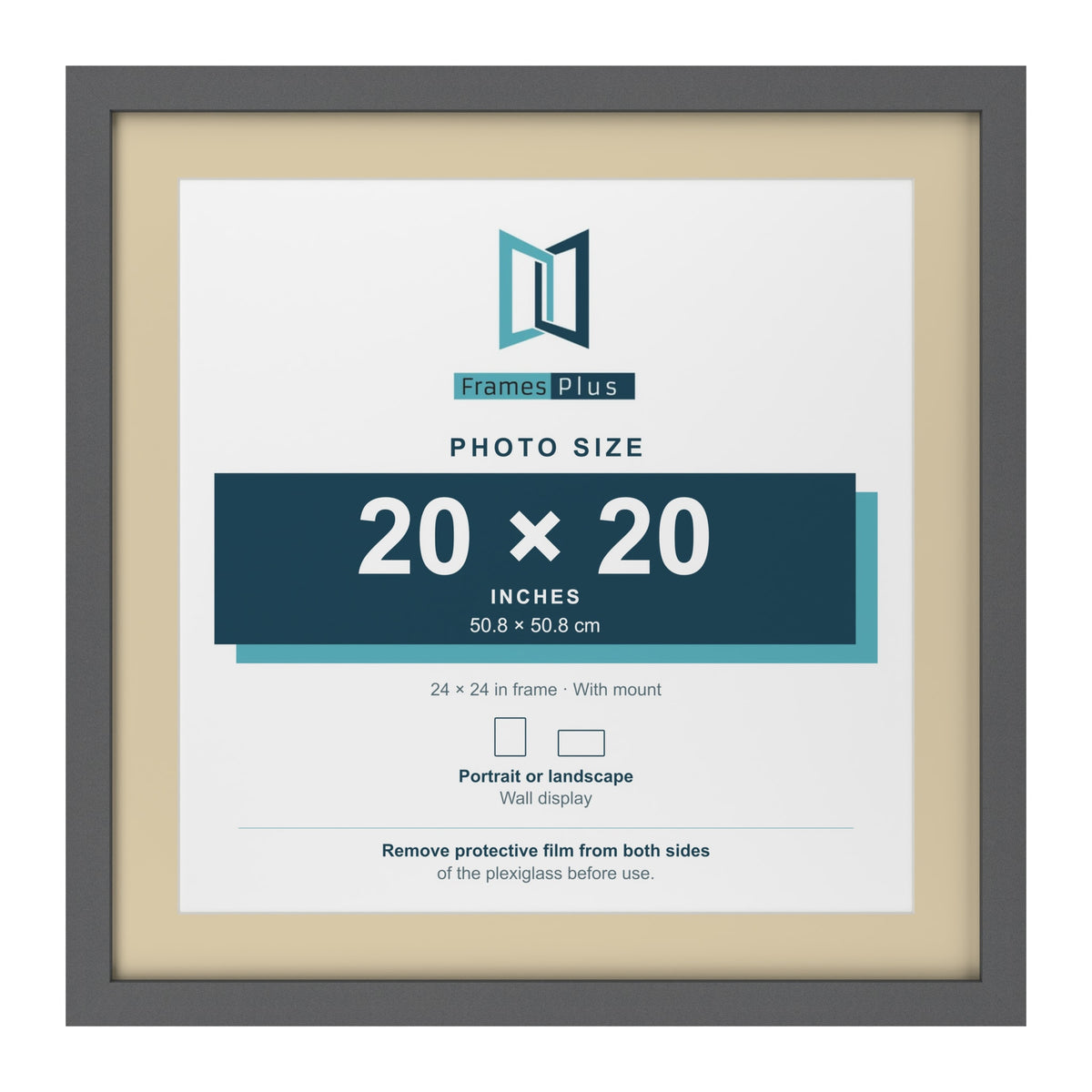 Dark Grey 24 x 24 inch picture frame with an ivory mount for a 20 x 20 inch photo