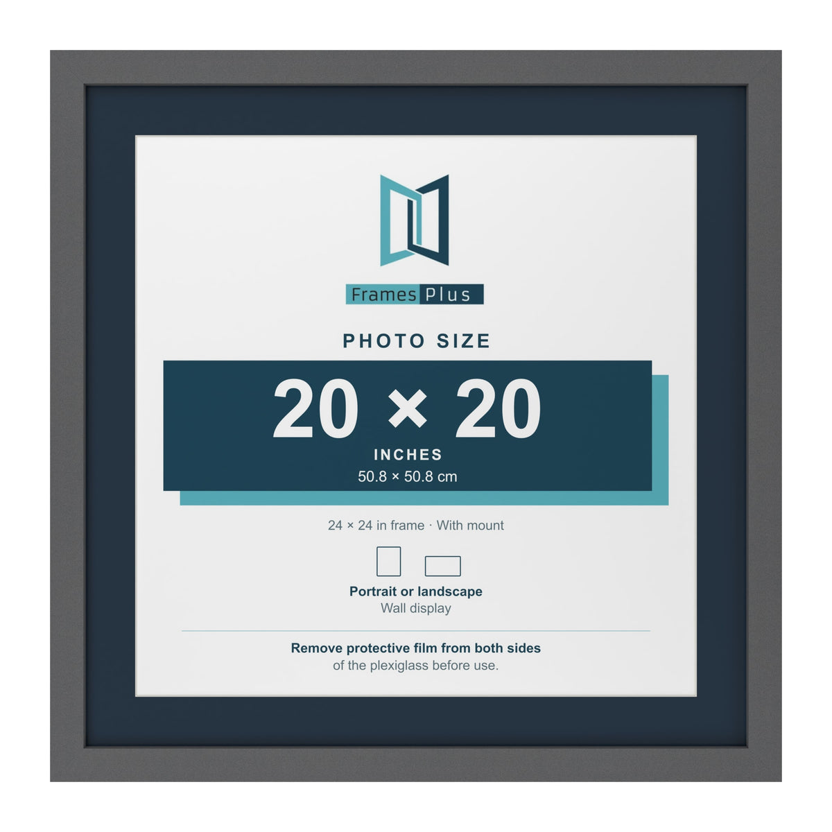 Dark Grey 24 x 24 inch picture frame with a Pacific Blue mount for a 20 x 20 inch photo