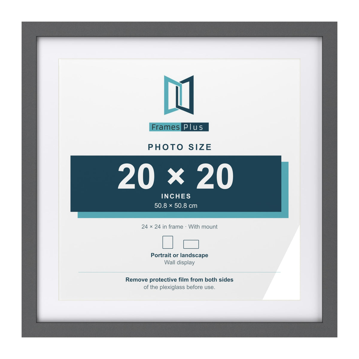 Dark Grey 24 x 24 inch picture frame with a white mount for a 20 x 20 inch photo