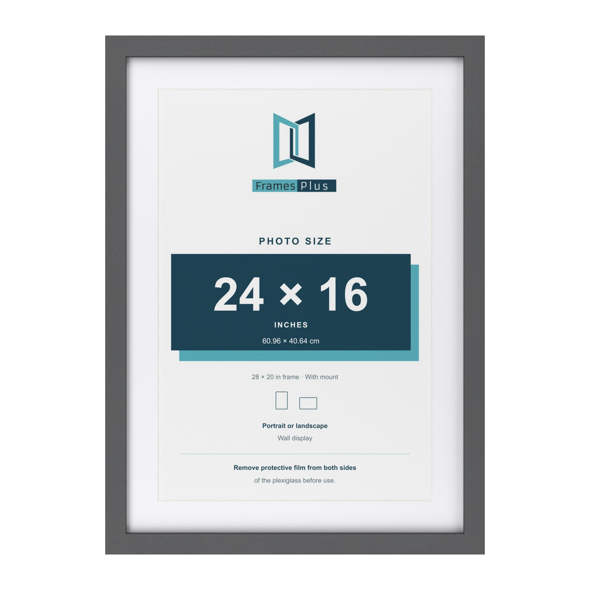 Dark Grey 28 x 20 inch picture frame with a white mount for a 24 x 16 inch photo