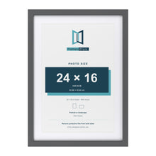Dark Grey 28 x 20 inch picture frame with a white mount for a 24 x 16 inch photo