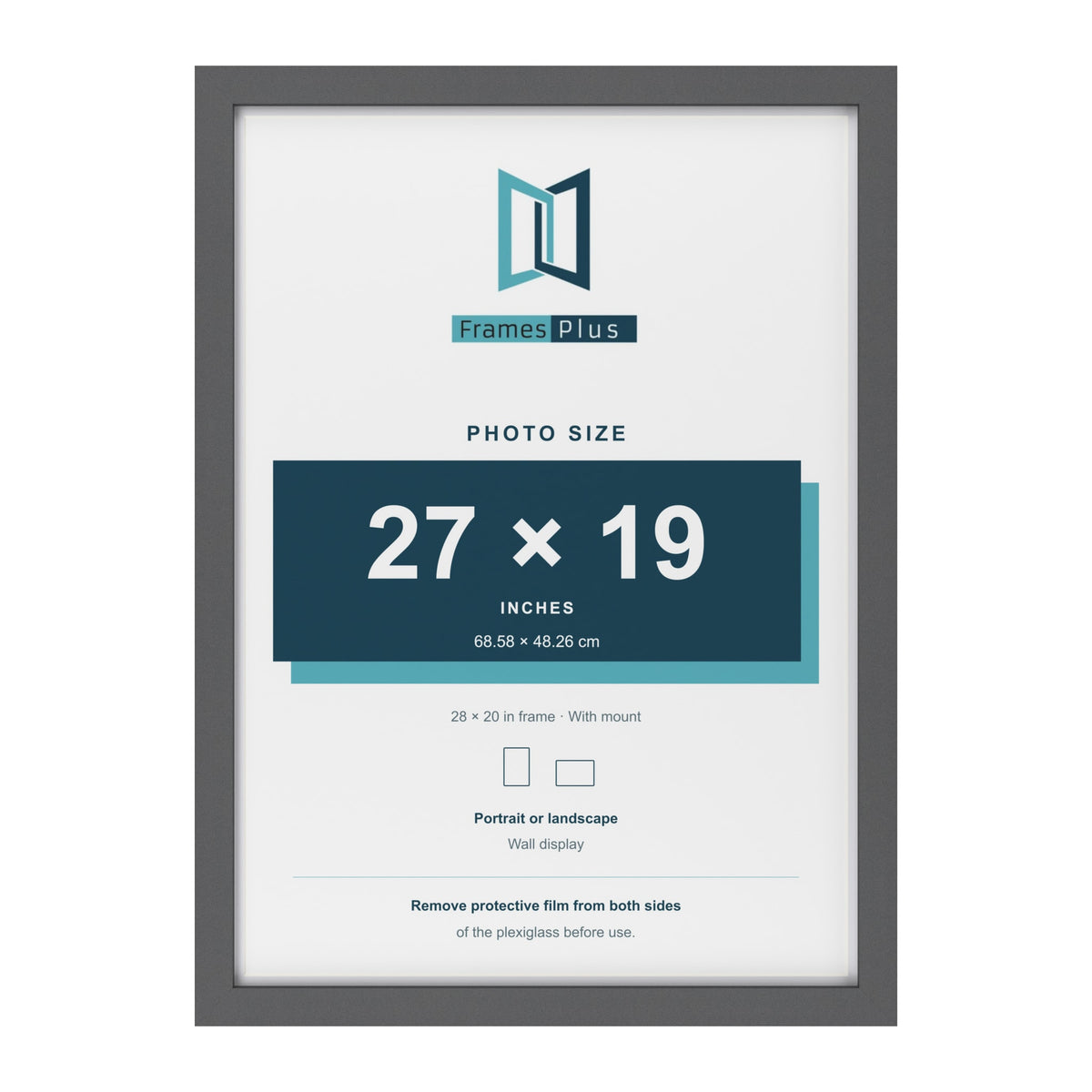 Dark Grey 28 x 20 inch picture frame with a white mount for a 27 x 19 inch photo