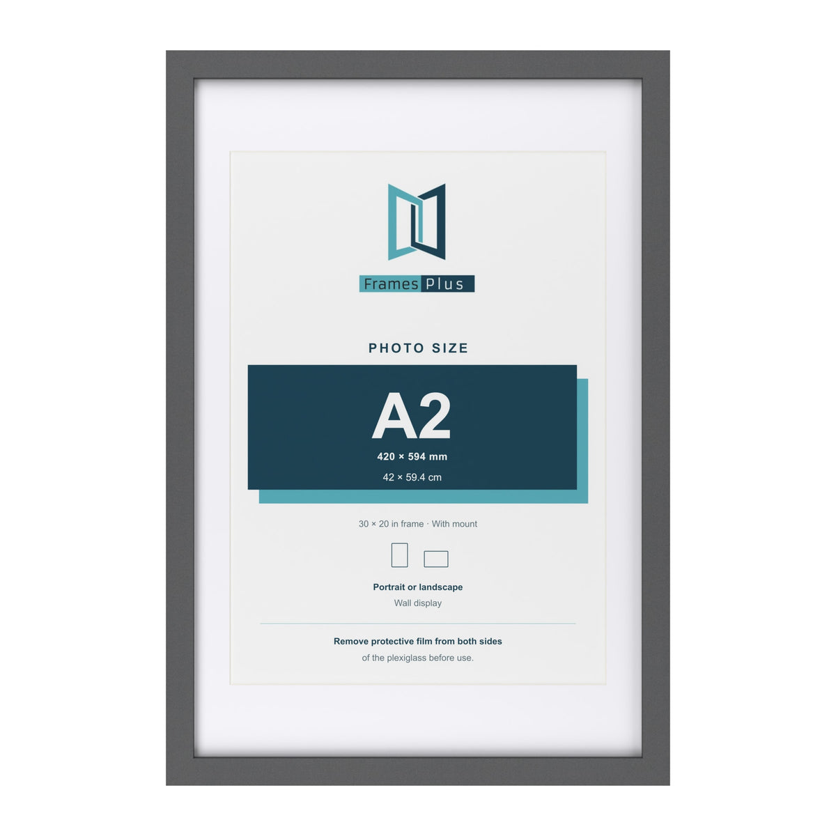 Dark Grey 30 x 20 inch picture frame with a white mount for an A2 photo