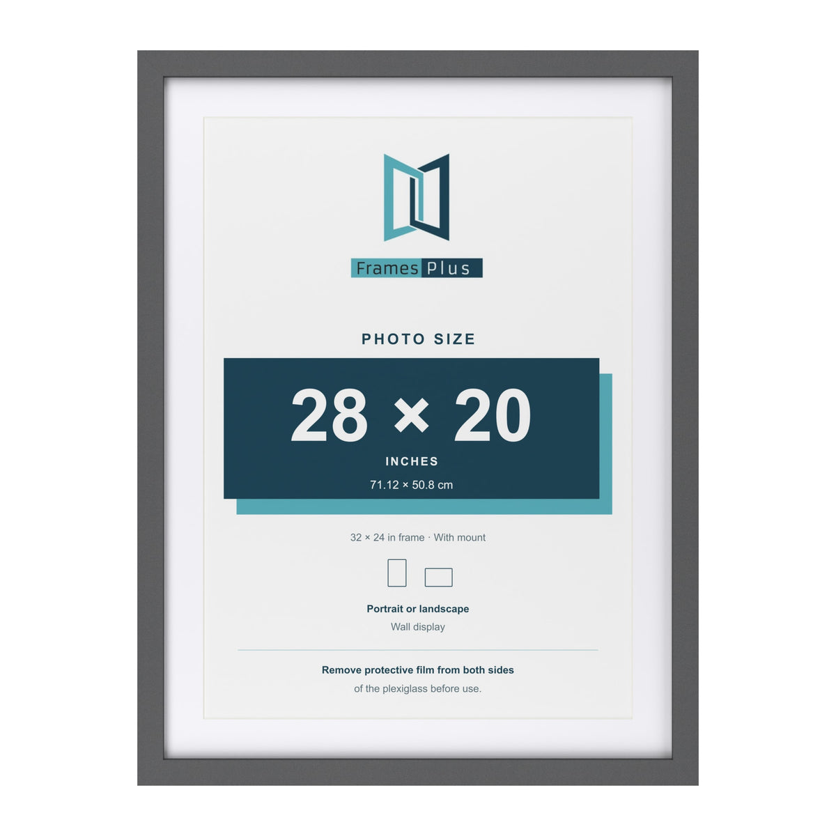 Dark Grey 32 x 24 inch picture frame with a white mount for a 28 x 20 inch photo
