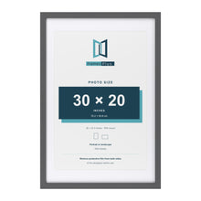 Dark Grey 36 x 24 inch picture frame with a white mount for a 30 x 20 inch photo