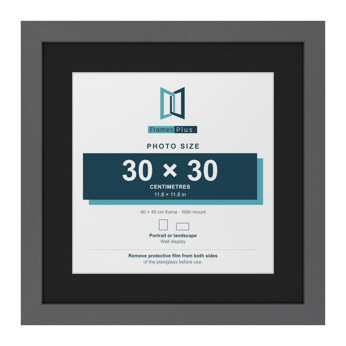 Dark Grey 40 x 40 cm picture frame with a black mount for a 30 x 30 cm photo