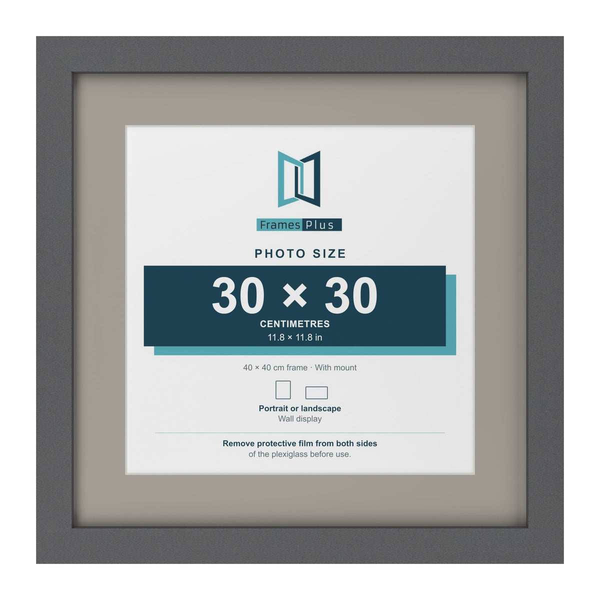 Dark Grey 40 x 40 cm picture frame with a Dawn Grey mount for a 30 x 30 cm photo