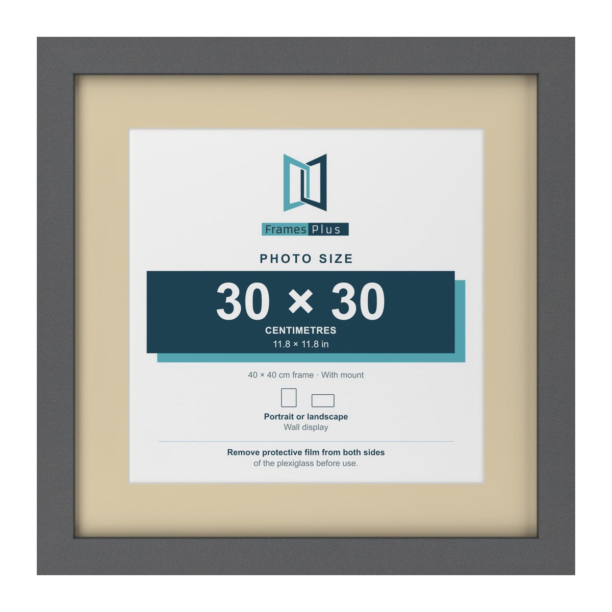 Dark Grey 40 x 40 cm picture frame with an ivory mount for a 30 x 30 cm photo