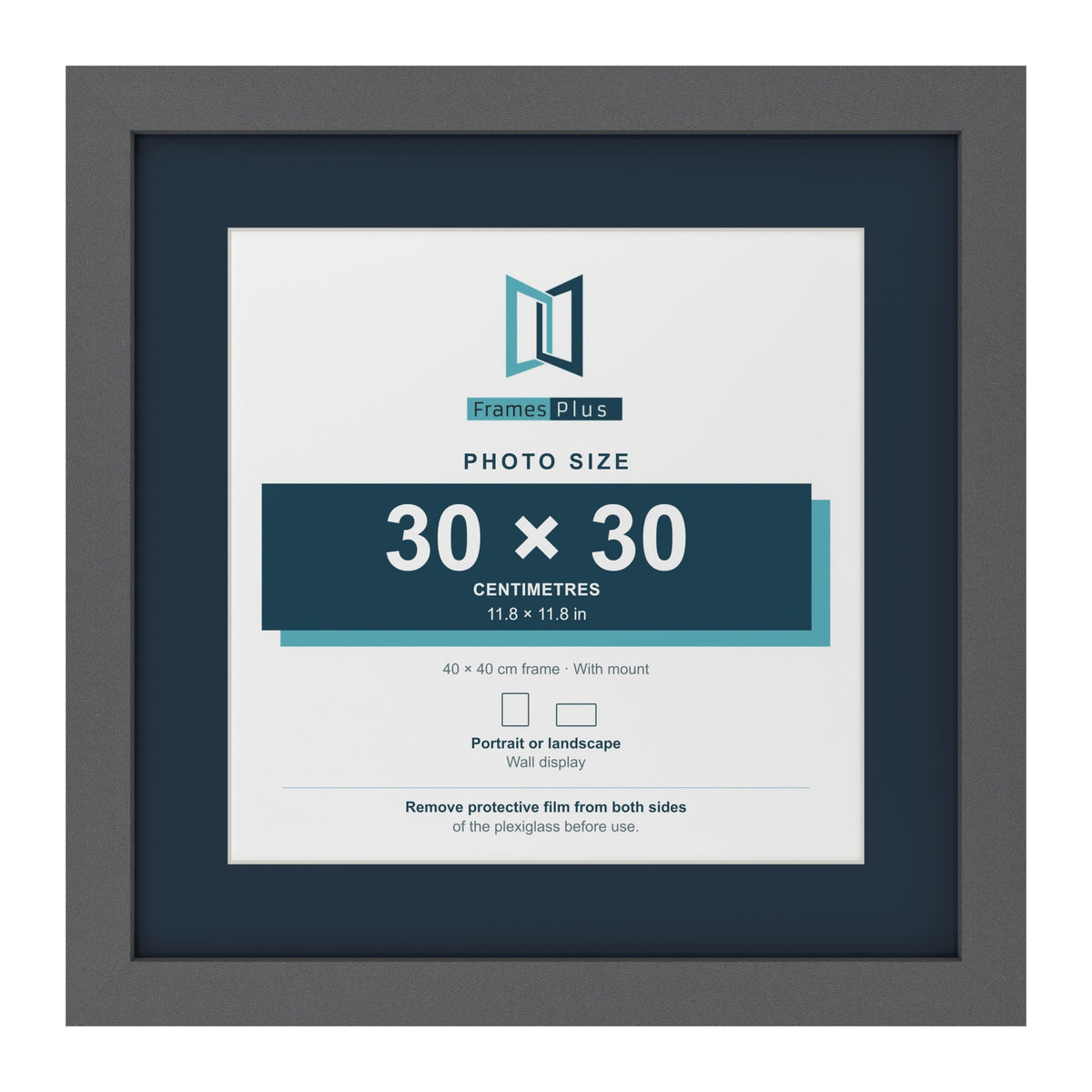 Dark Grey 40 x 40 cm picture frame with a Pacific Blue mount for a 30 x 30 cm photo