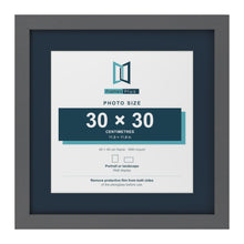 Dark Grey 40 x 40 cm picture frame with a Pacific Blue mount for a 30 x 30 cm photo