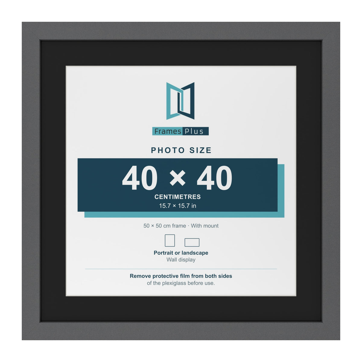 Dark Grey 50 x 50 cm picture frame with a black mount for a 40 x 40 cm photo