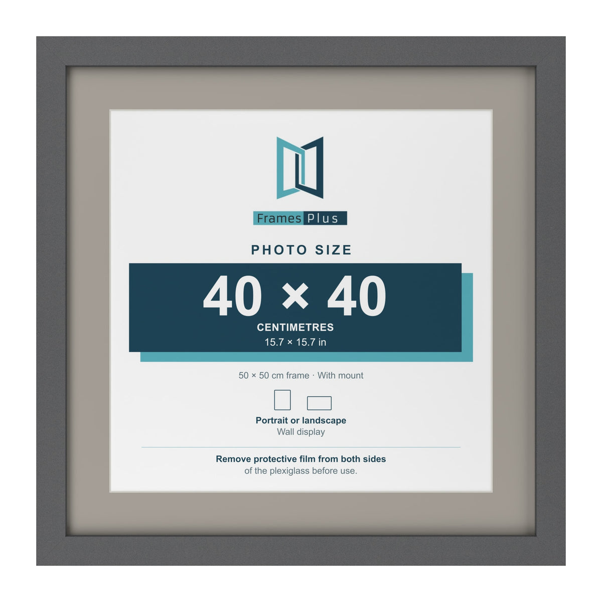 Dark Grey 50 x 50 cm picture frame with a Dawn Grey mount for a 40 x 40 cm photo