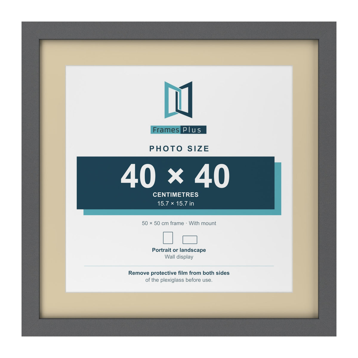 Dark Grey 50 x 50 cm picture frame with an ivory mount for a 40 x 40 cm photo