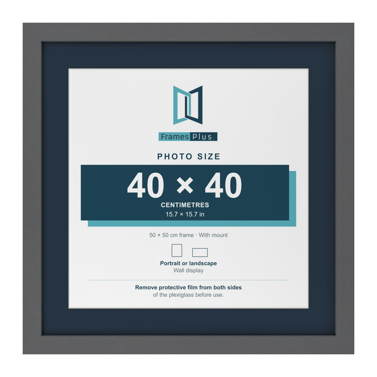 Dark Grey 50 x 50 cm picture frame with a Pacific Blue mount for a 40 x 40 cm photo